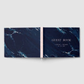 モダン赤面ネイビー結婚マーブルのゲストブック ゲストブック (全面)