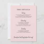 モダン赤面バチェロレッテ週末の旅程 招待状 (裏面)