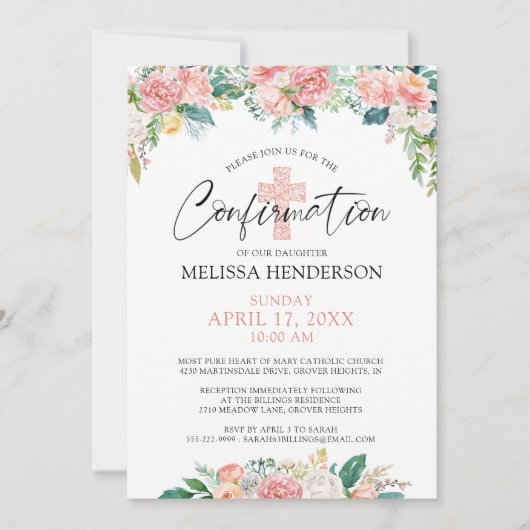 モダン赤面バラフローラ相互確認 招待状 (正面)