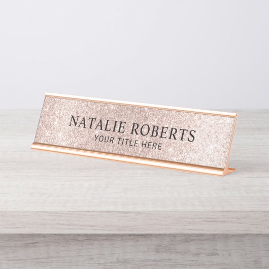 モダン赤面バラ金ゴールドグリッタープロフェッショナル デスクネームプレート (正面)