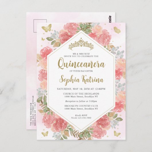 モダン赤面ピガーリーンクフローラ金ゴールドキンセアニラ ポストカード (正面/裏面)