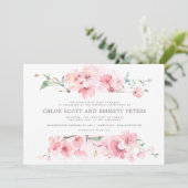 モダン赤面ピンクさくらんぼがフローラの結婚花 招待状 (スタンド正面)