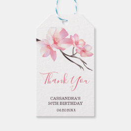 モダン赤面ピンクさくらんぼブロッサムフローラ誕生日 ギフトタグ