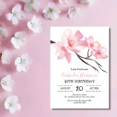 モダン赤面ピンクさくらんぼブロッサムフローラ誕生日 招待状