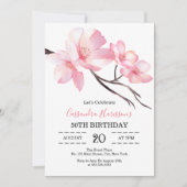 モダン赤面ピンクさくらんぼブロッサムフローラ誕生日 招待状 (正面)
