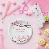 モダン赤面ピンクさくらんぼブロッサム桜誕生日 ペーパープレート (パーティー)