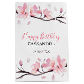 モダン赤面ピンクさくらんぼブロッサム桜誕生日 ミディアムペーパーバッグ (正面)