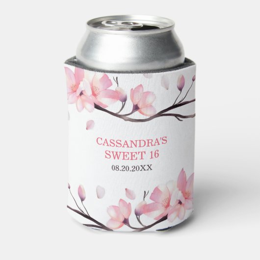 モダン赤面ピンクさくらんぼブロッサム桜誕生日 缶クーラー (缶裏面)