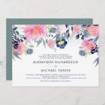 モダン赤面ピンクとネイビーフローラ結婚ズ