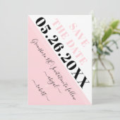 モダン赤面ピンクと白の斜めストライプ セーブザデート (スタンド正面)