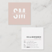 モダン赤面ピンクと白モノグラムプロフェッショナル スクエア名刺 (正面/裏面)