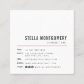 モダン赤面ピンクと白モノグラムプロフェッショナル スクエア名刺 (裏面)