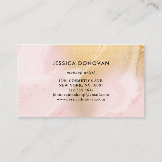 モダン赤面ピンクと金ゴールドフェイク大理石 | 化粧 名刺 (裏面)