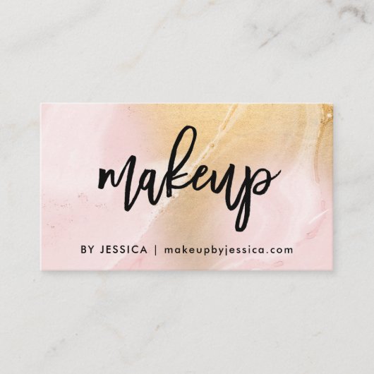 モダン赤面ピンクと金ゴールドフェイク大理石 | 化粧 名刺 (正面)