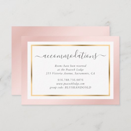 モダン赤面ピンクと金ゴールド結婚ズアコモデーション エンクロージャーカード (正面/裏面)