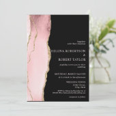 モダン赤面ピンクのアゲイト黒の背景 招待状 (スタンド正面)