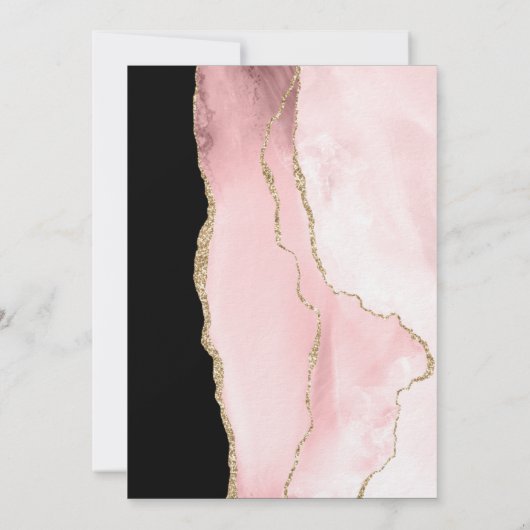 モダン赤面ピンクのアゲイト黒の背景 招待状 (裏面)