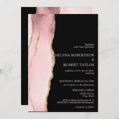 モダン赤面ピンクのアゲイト黒の背景 招待状 (正面/裏面)