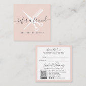 モダン赤面ピンクのハサミのスクリプトは友人を参照 紹介カード (正面/裏面)