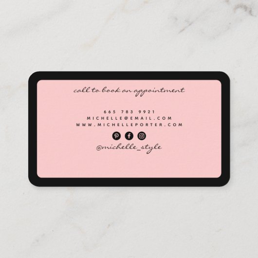 モダン赤面ピンクのファッションスタイリストの個人購買者 名刺 (裏面)