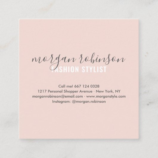 モダン赤面ピンクのファッションスタイリストの署名写真 スクエア名刺 (裏面)