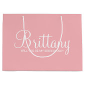 モダン赤面ピンクのブパーソナライズされたリーデスメイドの提案 ラージペーパーバッグ (正面)