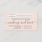 モダン赤面ピンクのヘアメイクプロフェッショナル 紹介カード (裏面)