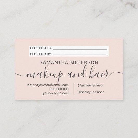 モダン赤面ピンクのヘアメイクプロフェッショナル 紹介カード (裏面)