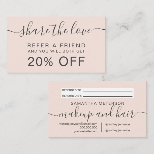 モダン赤面ピンクのヘアメイクプロフェッショナル 紹介カード (正面/裏面)