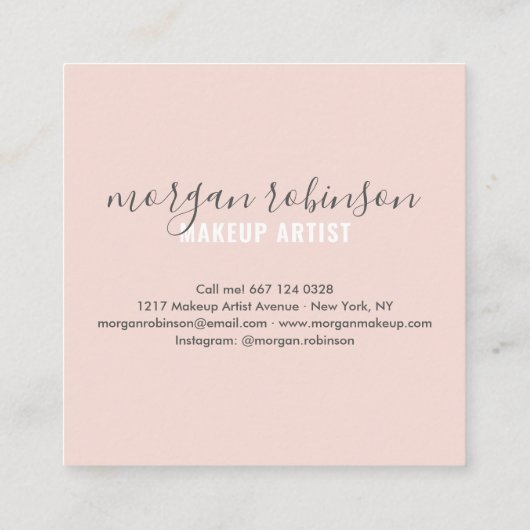 モダン赤面ピンクのメイクアップアーティストのサイン写真 スクエア名刺 (裏面)