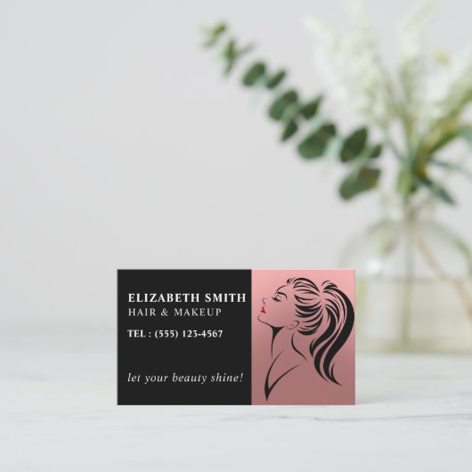 モダン赤面ピンクのメイクアップヘアプロフェッショナル 名刺 (スタンド正面)