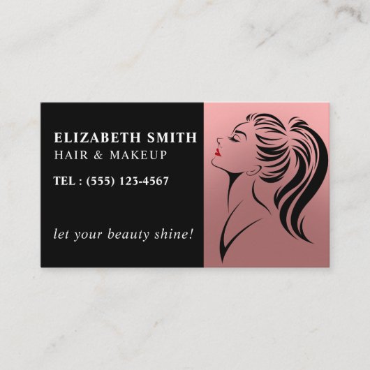 モダン赤面ピンクのメイクアップヘアプロフェッショナル 名刺 (正面)