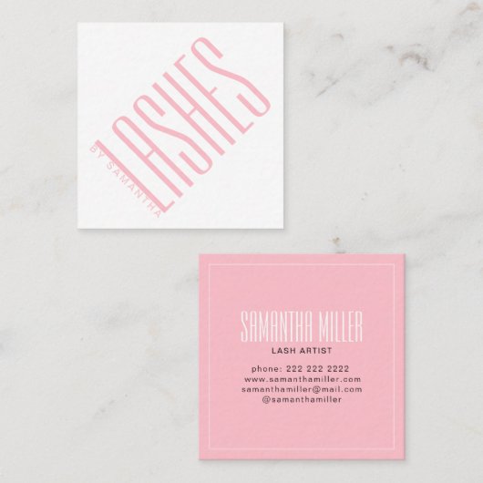 モダン赤面ピンクのラッシュシンタイポグラフィ スクエア名刺 (正面/裏面)