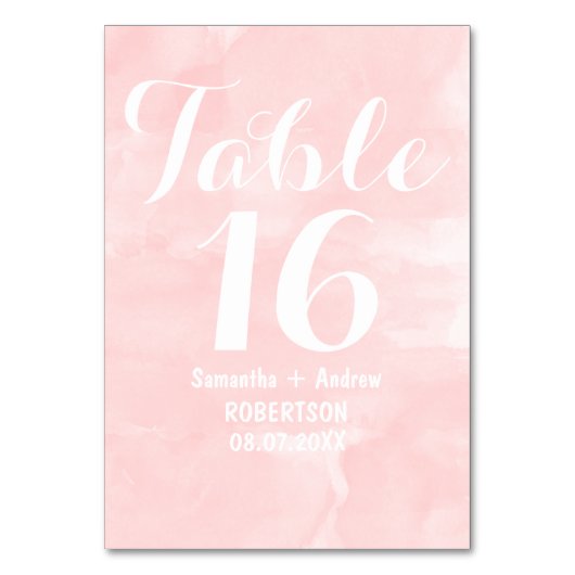 モダン赤面ピンクの水の色テーブル番号 テーブルナンバー (裏面)