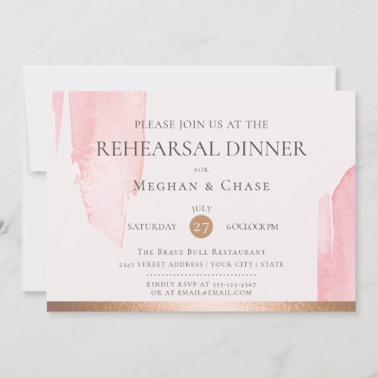 モダン赤面ピンクの水彩ブラシストローク 招待状 (正面)