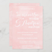 モダン赤面ピンクの水結婚色 招待状 (正面/裏面)
