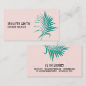 モダン赤面ピンクの熱帯グリーン離れミニマリスト 名刺 (正面/裏面)