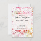 モダン赤面ピンクの珊瑚水色フローラ曼荼羅 招待状 (正面)