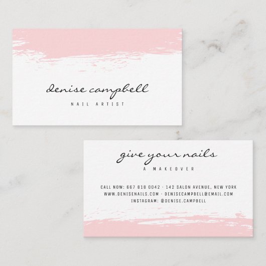 モダン赤面ピンクの筆跡ホワイトミニマル主義者 名刺 (正面/裏面)