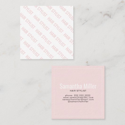 モダン赤面ピンクの繰り返し文字 スクエア名刺 (正面/裏面)