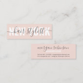 モダン赤面ピンクの美容師スクリプトの署名 スキニー名刺 (正面/裏面)