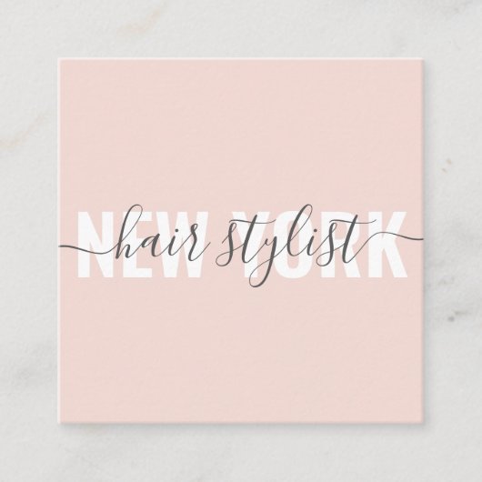 モダン赤面ピンクの美容師スクリプトの署名 スクエア名刺 (正面)