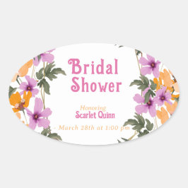 モダン赤面ピンクの野の花#2ブライダルシャワー 楕円形シール