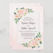 モダン赤面ピンクほこりっぽいフローラ水の色結婚の 招待状 (正面/裏面)