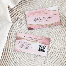 モダン赤面ピンクアゲイト金ゴールドグリッターQRコード 名刺