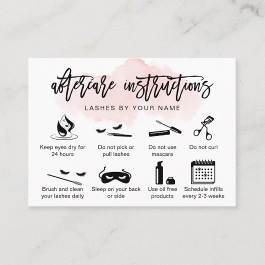 モダン赤面ピンクアフターケアカードまつげ延長 名刺 (正面)