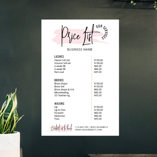 モダン赤面ピンクウォーターカラービジネス価格表 ポスター