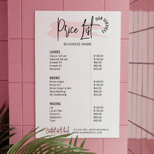 モダン赤面ピンクウォーターカラービジネス価格表 ポスター