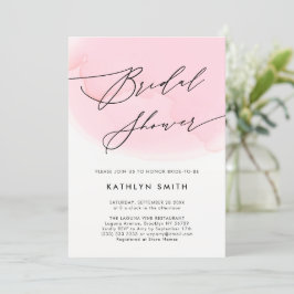 モダン赤面ピンクウォーターカラーブライダルシャワー 招待状