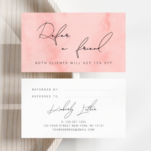 モダン赤面ピンクウォーターカラーメイクアップ&ヘア 紹介カード